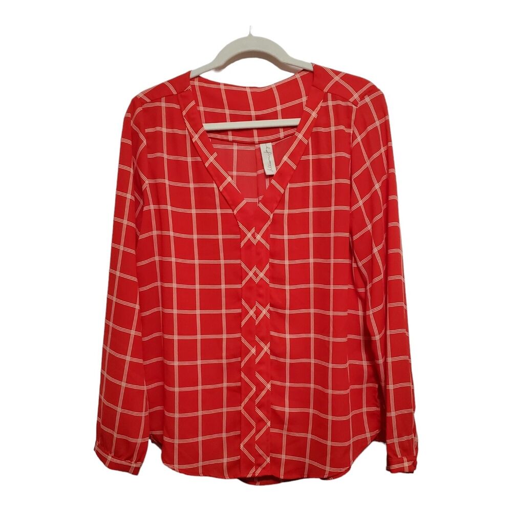 Allison Joy Blouse Red Plaid Size XL Evereve Career Casual NEW